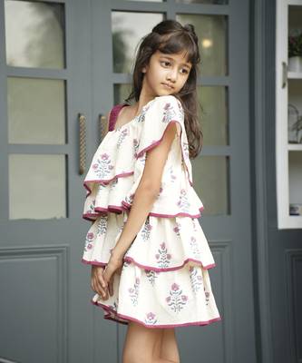 White printed cotton chintz print one shoulder dress 3