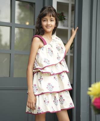 White printed cotton chintz print one shoulder dress 4