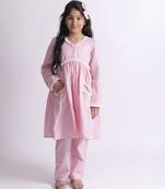 Pink embroidered cotton baby pink suit with pockets