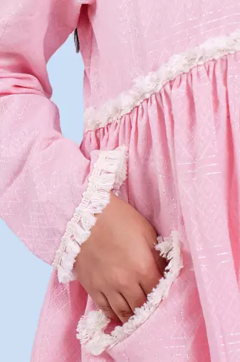 Pink embroidered cotton baby pink suit with pockets