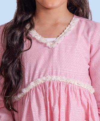 Pink embroidered cotton baby pink suit with pockets 3