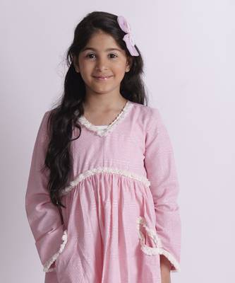 Pink embroidered cotton baby pink suit with pockets 4