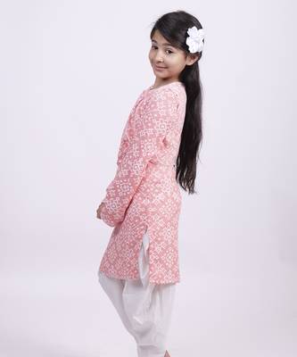 Pink printed cotton silk pink formal jacket suit with salwar 3