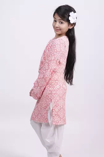 Pink printed cotton silk pink formal jacket suit with salwar