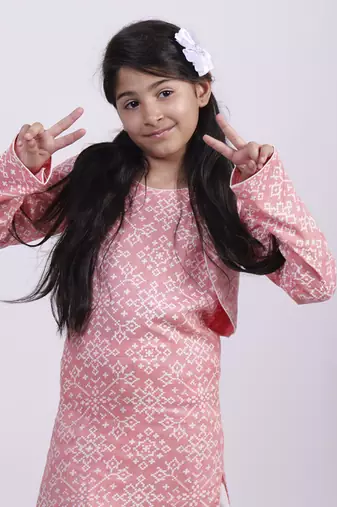 Pink printed cotton silk pink formal jacket suit with salwar