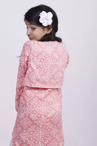 Pink printed cotton silk pink formal jacket suit with salwar