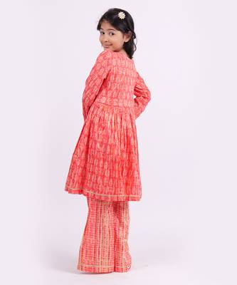 Pink printed cotton silk neon orange pink sharara set 2