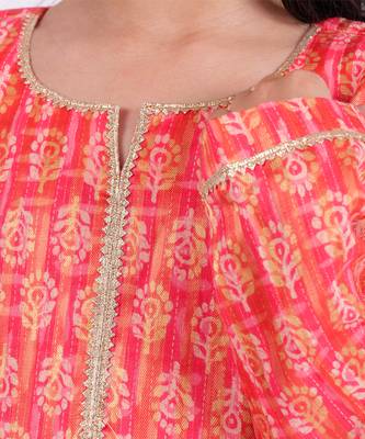 Pink printed cotton silk neon orange pink sharara set 3