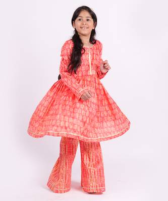 Pink printed cotton silk neon orange pink sharara set 4