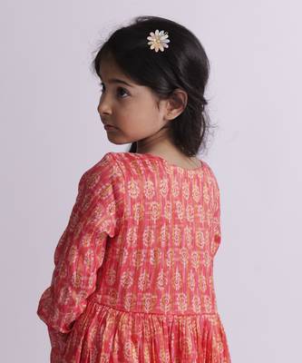 Pink printed cotton silk neon orange pink sharara set 5
