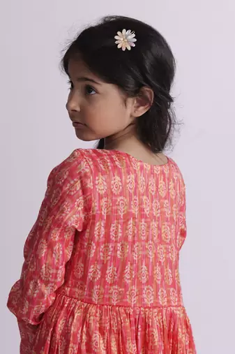 Pink printed cotton silk neon orange pink sharara set