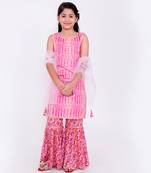 Pink printed cotton pink gotta sharara set with dupatta