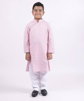 Pink plain cotton pink boys kurta 1
