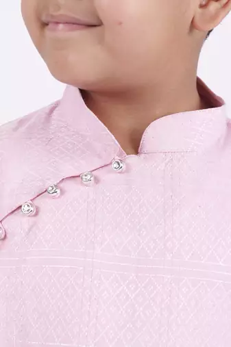 Pink plain cotton pink boys kurta