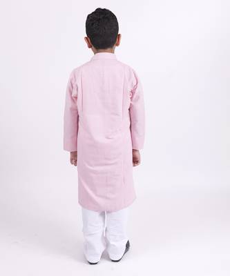 Pink plain cotton pink boys kurta 3