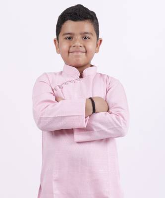 Pink plain cotton pink boys kurta 4