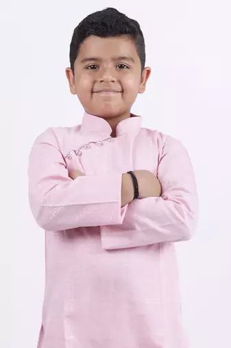 Pink plain cotton pink boys kurta