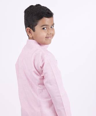 Pink plain cotton pink boys kurta 5