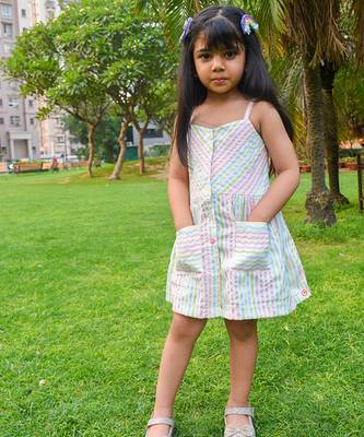 Multicolor printed cotton stripes unicorn color cotton dress 1