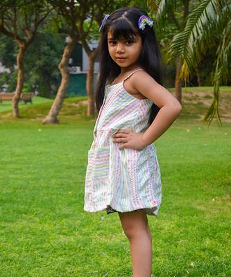 Multicolor printed cotton stripes unicorn color cotton dress 2