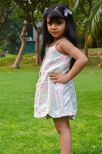 Multicolor printed cotton stripes unicorn color cotton dress