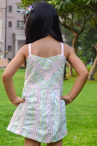 Multicolor printed cotton stripes unicorn color cotton dress