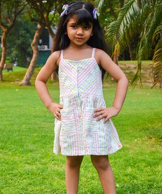 Multicolor printed cotton stripes unicorn color cotton dress 4