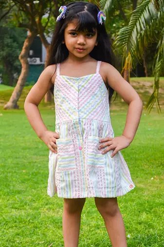 Multicolor printed cotton stripes unicorn color cotton dress
