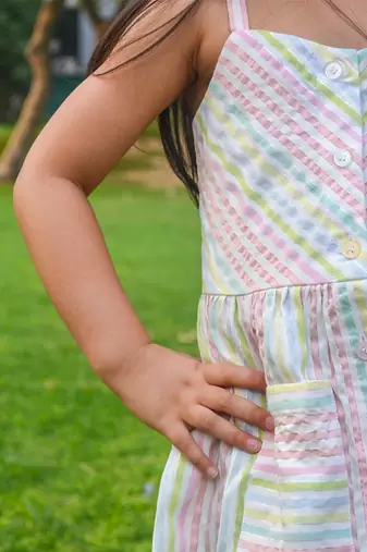 Multicolor printed cotton stripes unicorn color cotton dress