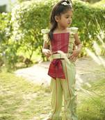 Maroon plain cotton red and green cotton coord set