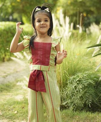 Maroon plain cotton red and green cotton coord set 5