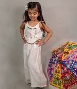White plain cotton white coord set with multicolor thread work