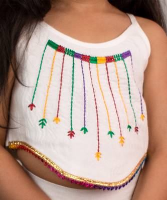 White plain cotton white coord set with multicolor thread work 2