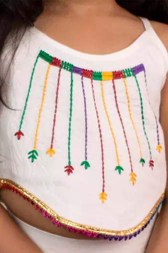 White plain cotton white coord set with multicolor thread work