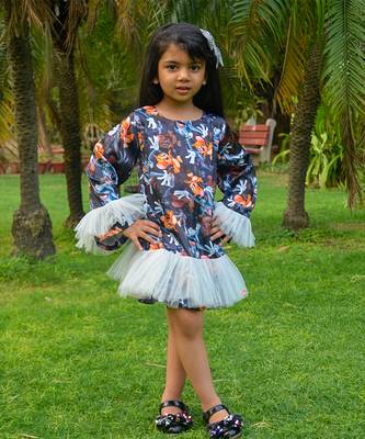 Grey printed satin tom and jerry satin dress 1