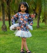 Grey printed satin tom and jerry satin dress