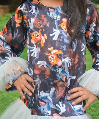 Grey printed satin tom and jerry satin dress 2