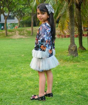 Grey printed satin tom and jerry satin dress 3
