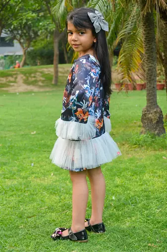 Grey printed satin tom and jerry satin dress