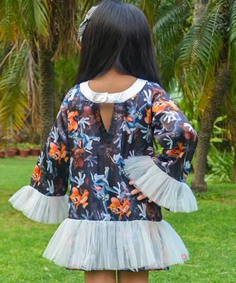 Grey printed satin tom and jerry satin dress 4