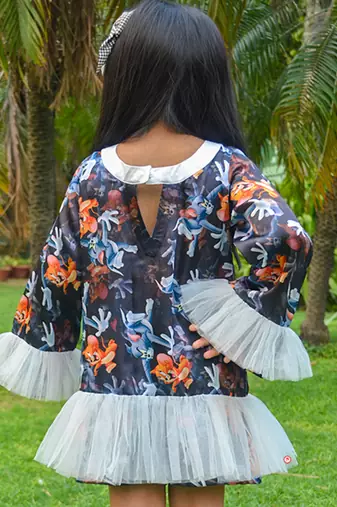 Grey printed satin tom and jerry satin dress
