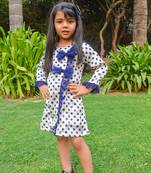 White printed satin polka dots satin dress