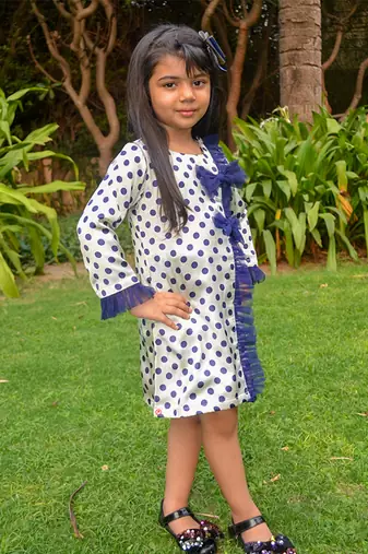 White printed satin polka dots satin dress