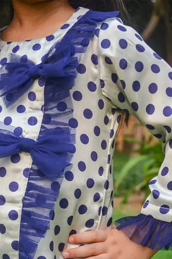 White printed satin polka dots satin dress