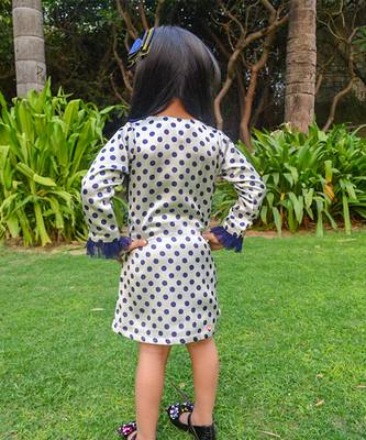 White printed satin polka dots satin dress 4