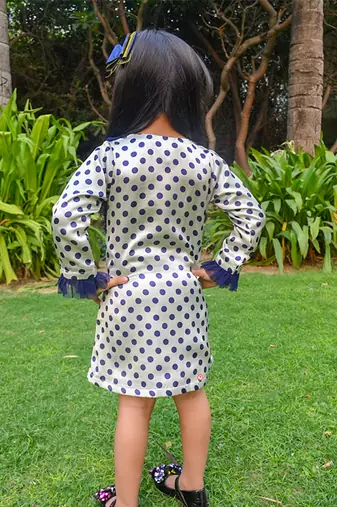 White printed satin polka dots satin dress