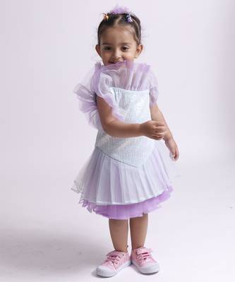 Purple plain satin unicorn dress 1