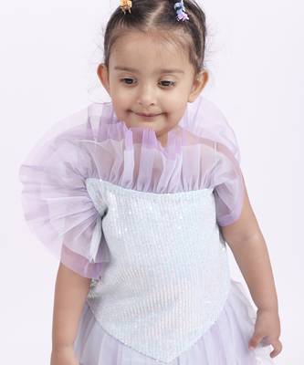 Purple plain satin unicorn dress 4