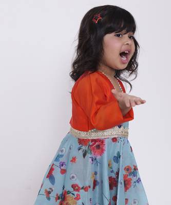 Green printed cotton silk floral suit with adjustable straps and jacket 2