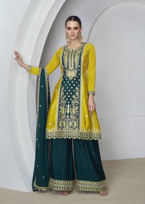 Art Silk Sequins Embroidery Kurta Palazzo Set with Dupatta for Women  1
